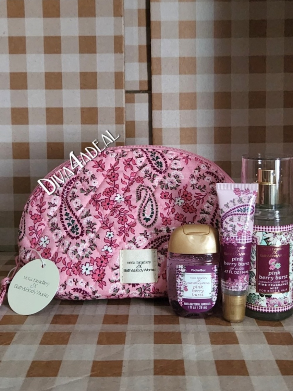 Bath & Body Works X Vera Bradley Pink Paisley Cosmetic Bag 4PC Gift Set